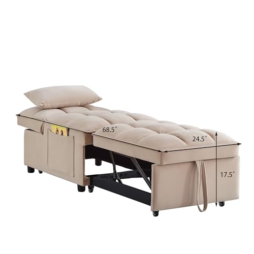 4-in-1 Folding Velvet Sleeper Chair Bed with Storage Pockets C844