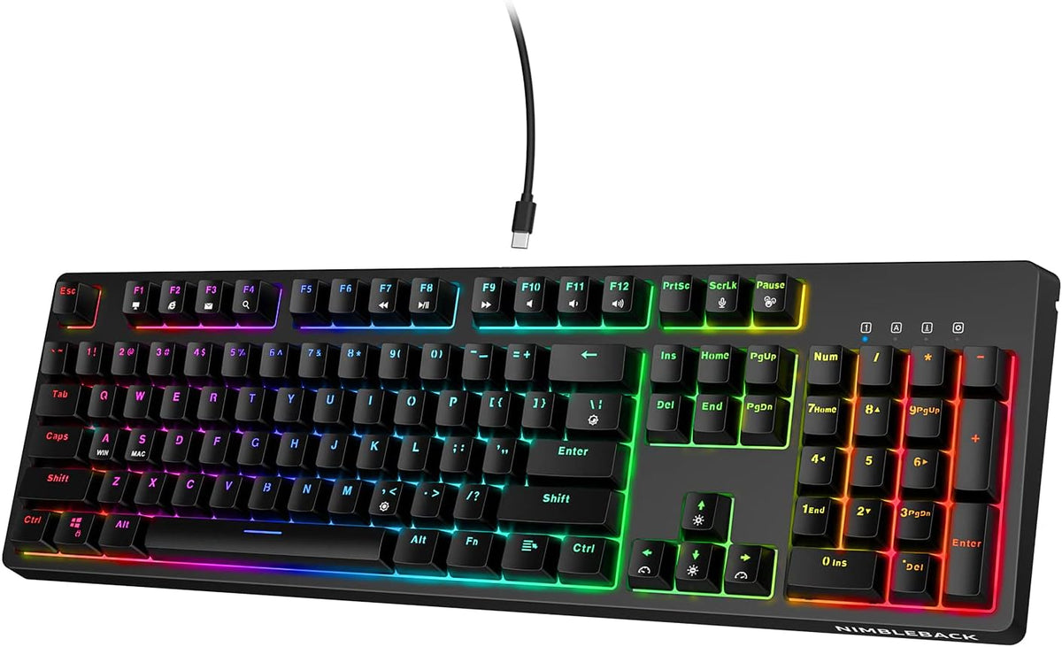 Wired Mechanical Keyboard, Hot-Swappable 104Keys RGB Backlit Gaming Keyboard, Red Switch/White I850327