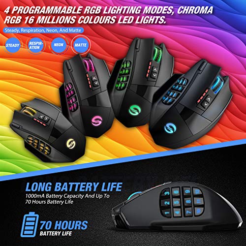 RGB Wireless MMO Gaming Mouse, 16,000 DPI Optical Sensor, 16 Programmable Buttons M34866