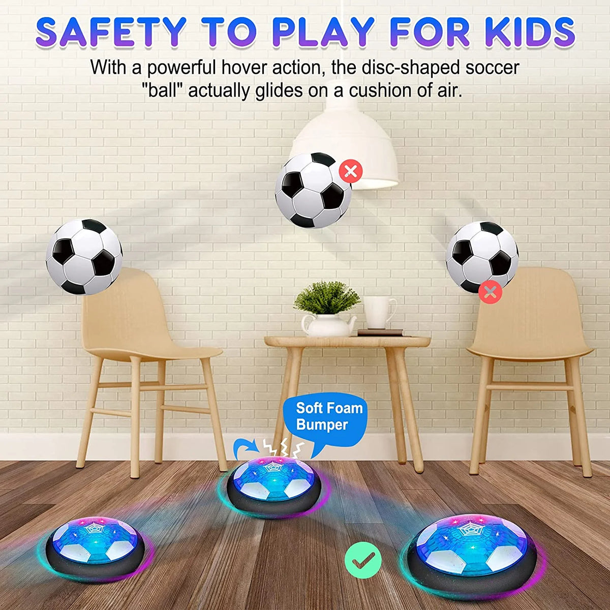 Hover Soccer Ball Toys with LED Light and Soft Foam Bumpers C337197