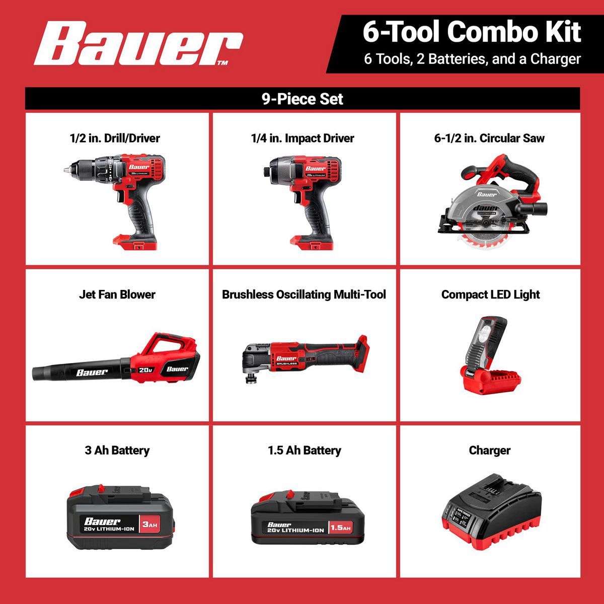 20V Cordless 6-Tool Combo Kit with Battery and Charger O29052