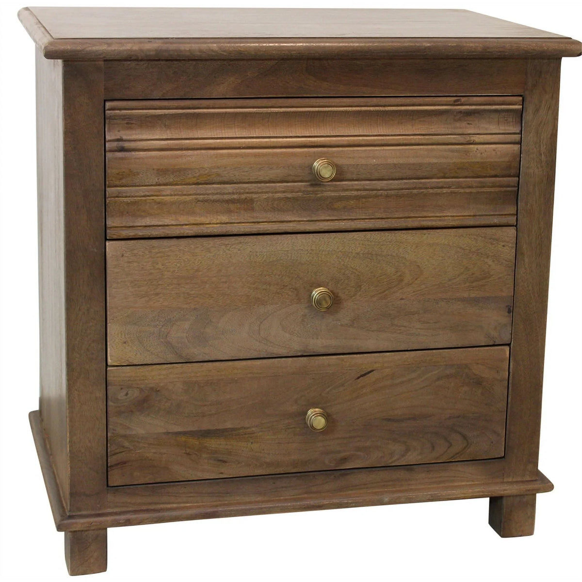 Antique Brown 3-Drawer Solid Wood Nightstand P589244