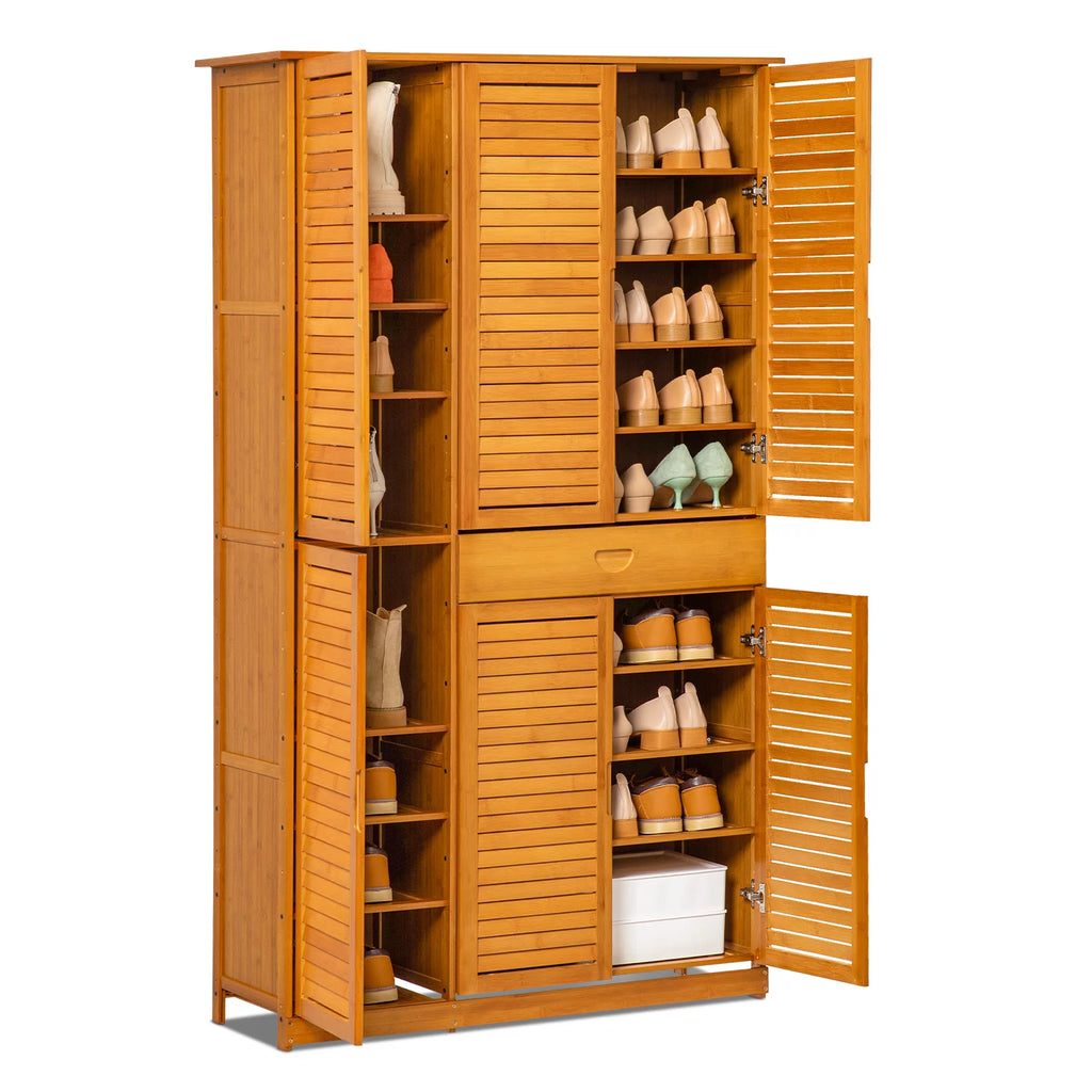 Bamboo 10 Tiers 1 Drawer Shutter Doors Shoes Cabinet G27846