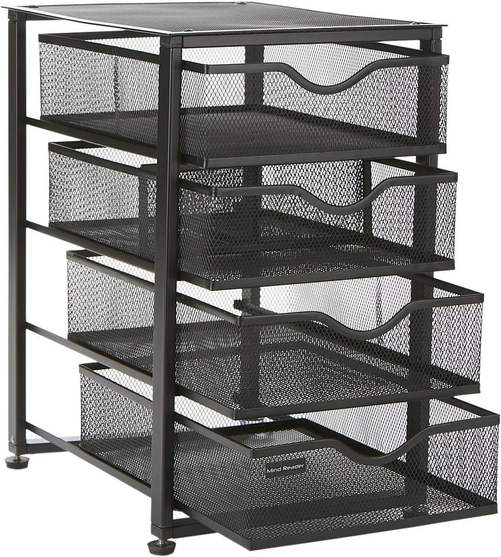 4-Tiered Rolling Mesh Office Storage Cart, Black F883827