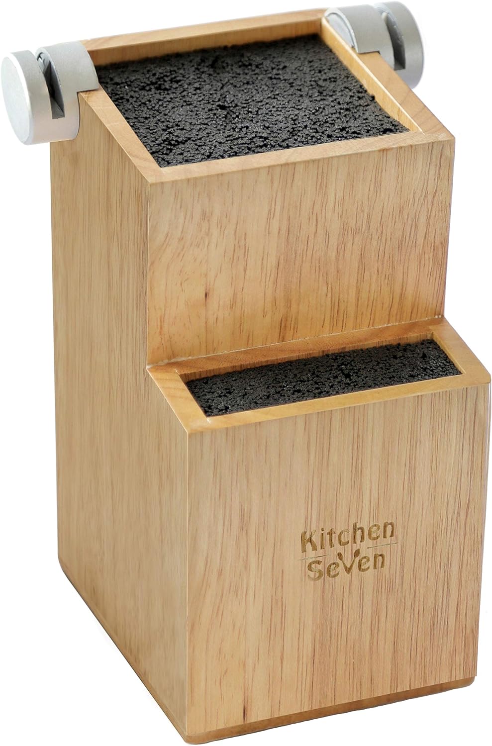 Bamboo 2-Tiered Knife Block with 2 Knife Sharpeners D59324