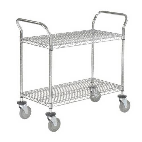 Chrome 2 Shelf Utility Cart with Polyurethane Casters W8208