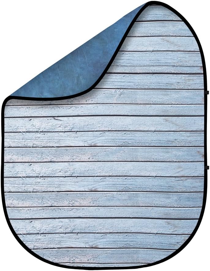 Reversible Neptune Blue and Seaside Wood Double-Sided Pop-Up Muslin Backdrop 5'x6.5' Pack of 2 U633931