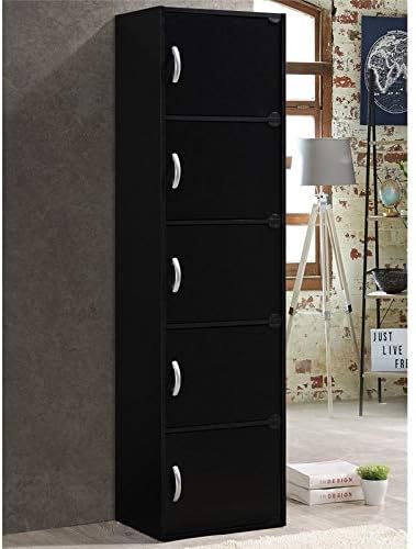 5 Shelf 5 Door Black Bookcase K378
