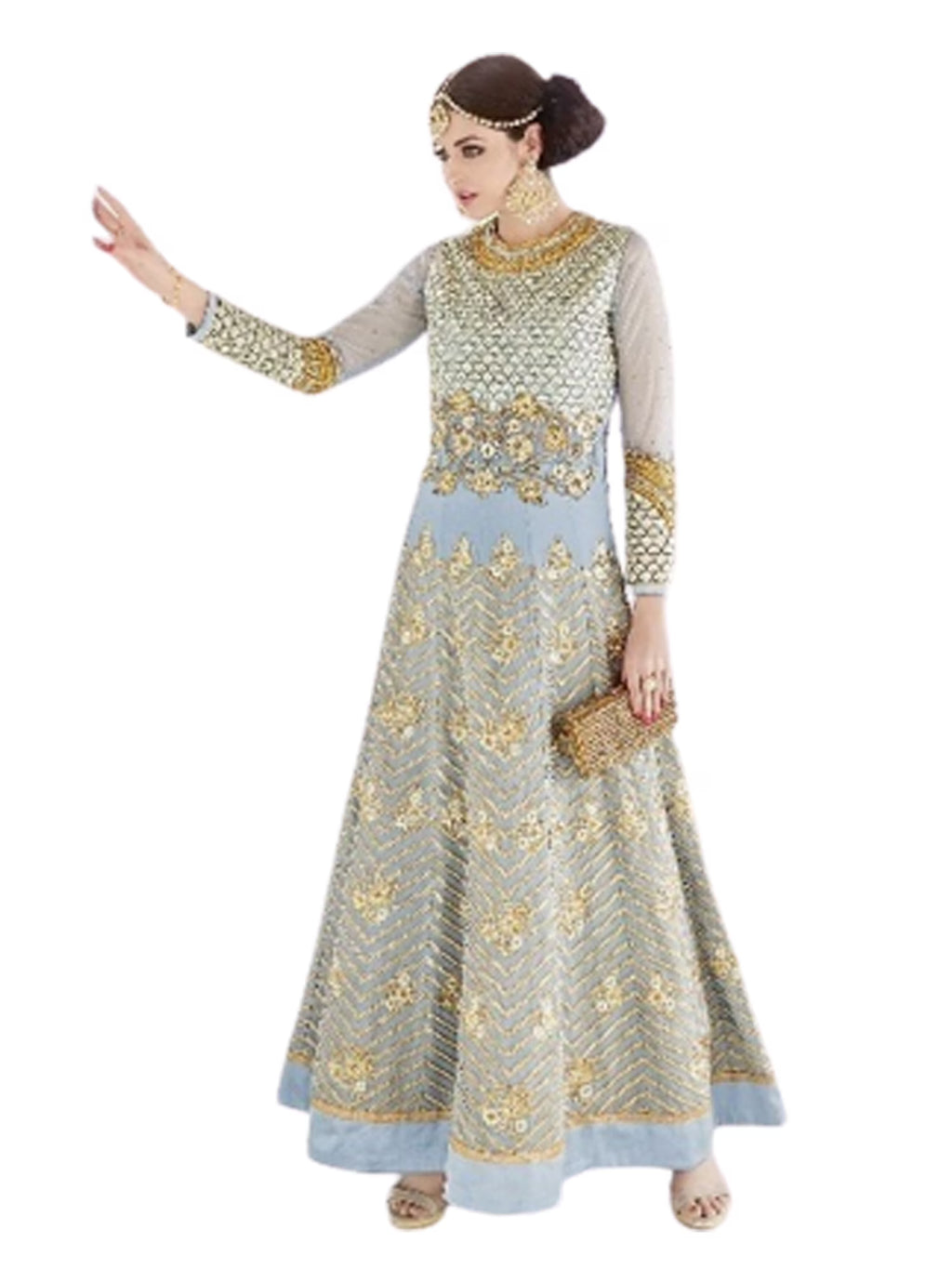 Lake Blue Georgette Embroidery Anarkali Dress O44952