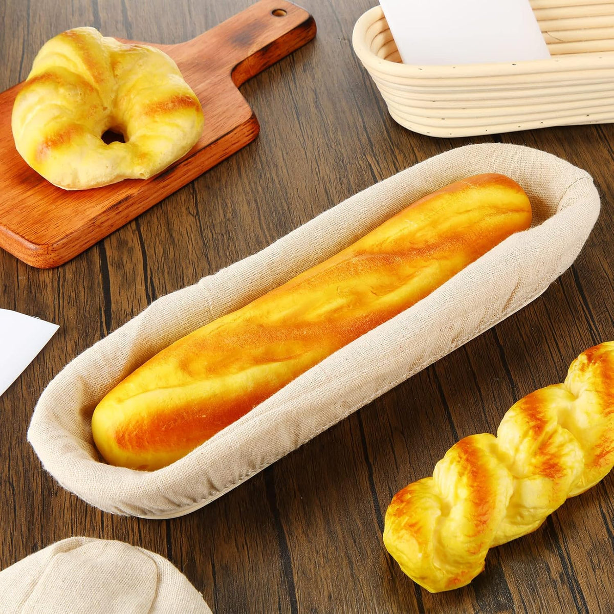 4 Pieces 13.8 Inch Oval Banneton Bread Proofing Basket with Liners X44574