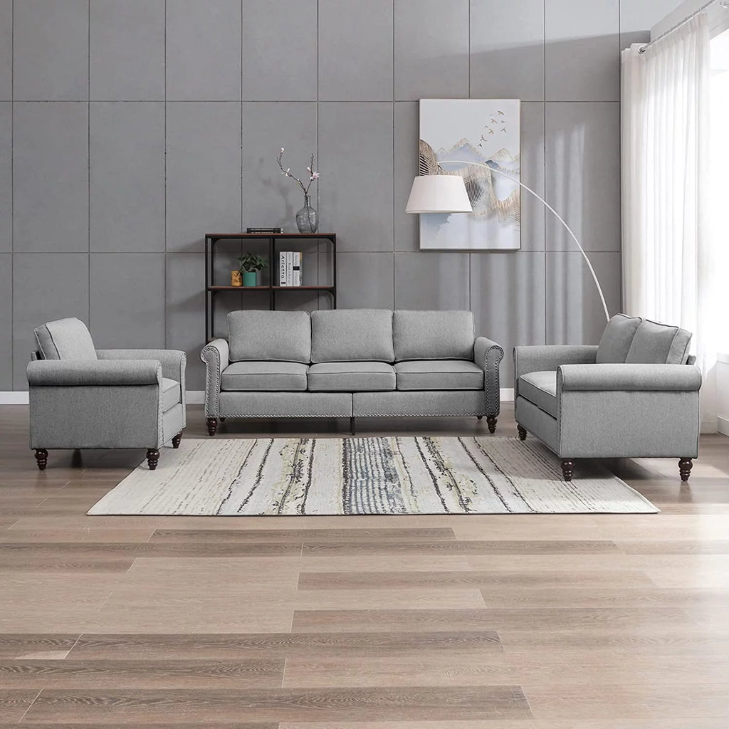 2 Piece Soft Sofa Loveseat Set, Light Grey V930279