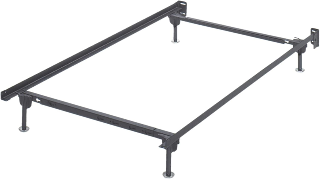 Black Adjustable Metal Bed Base Frame with Floor Glides E98827