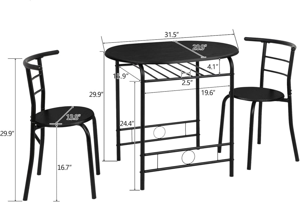 Black Metal Dining Table and 2 Chairs Set of 3 A1084