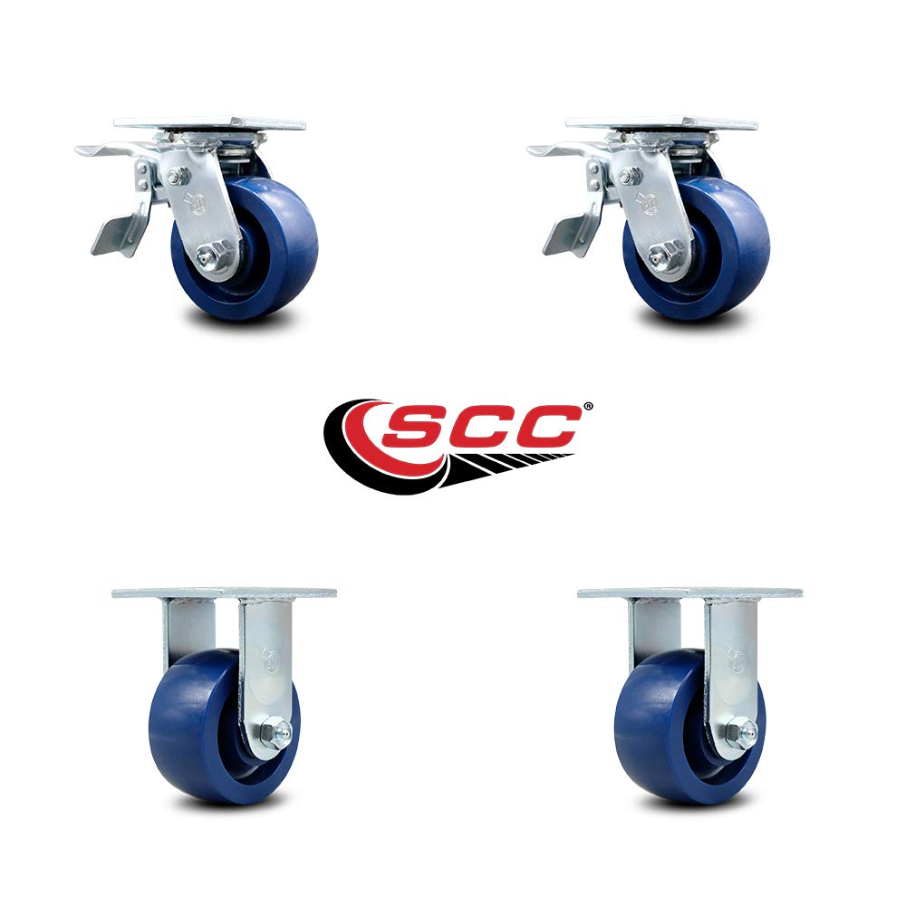 Solid Polyurethane Swivel Top Plate Caster with 8" x 2" Blue Wheel and Top Lock Brake I724247