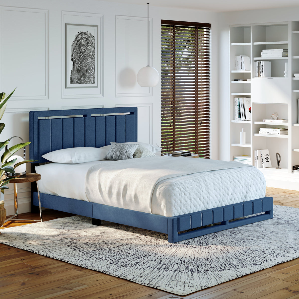 Blue Queen Upholstered Linen Platform Bed U95333