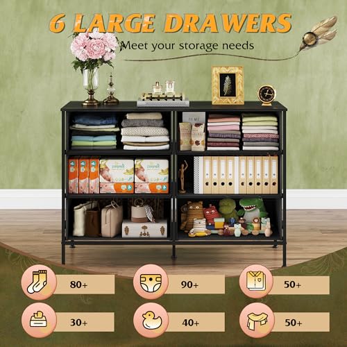 Wide 6 Drawer Fabric Storage Dresser X1949