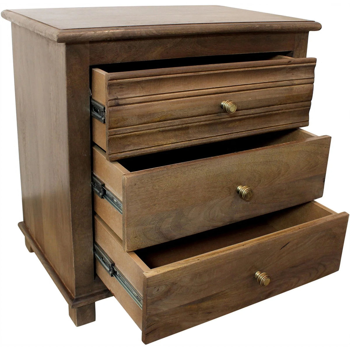 Antique Brown 3-Drawer Solid Wood Nightstand P589244
