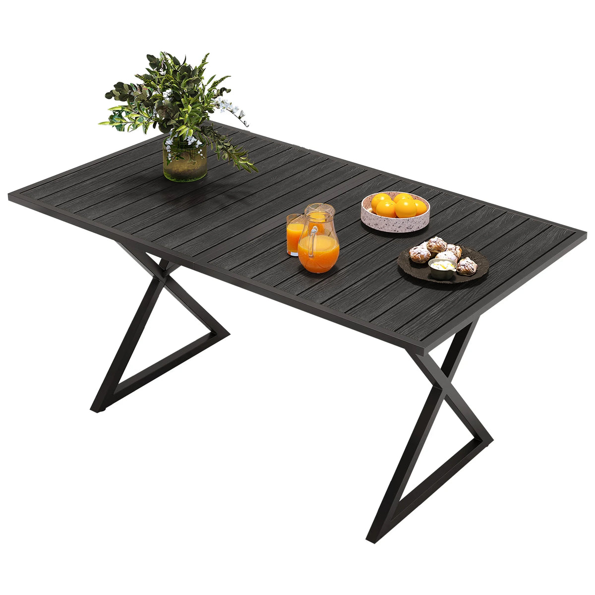 59in Black Metal Outdoor Dining Table Q51427