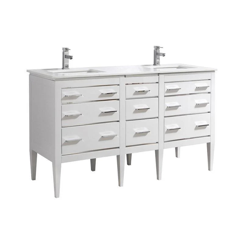 60'' Double Sink High Gloss White Vanity with White Counter Top M819