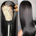 13x4x1 T Part Straight Transparent Lace Frontal Wig Human Hair 180% Density Pre Plucked with Baby Hair Natural Color 26inch O277