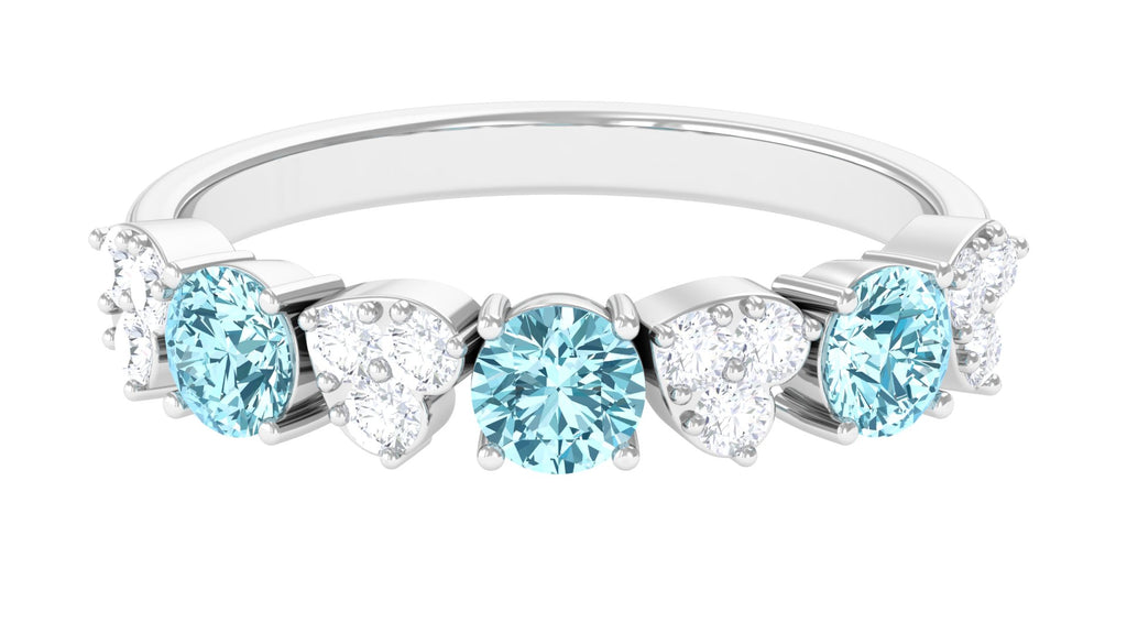 Aquamarine Heart Ring with Diamond, 925 Sterling Silver, US 6.50 I26790