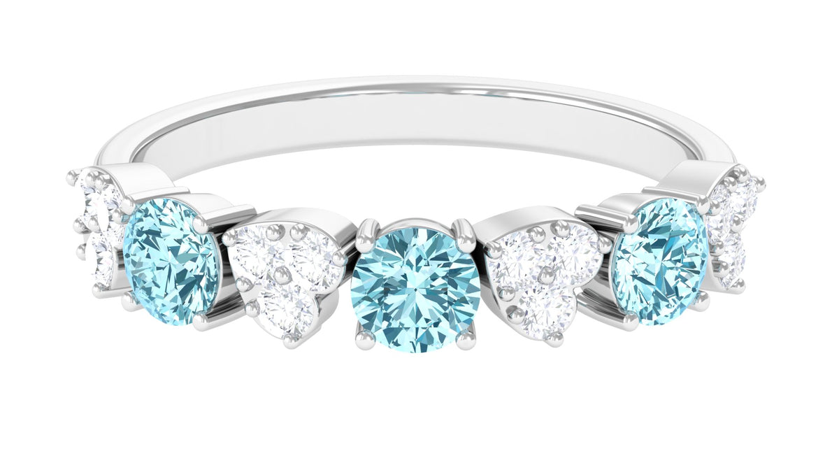 Aquamarine Heart Ring with Diamond, 925 Sterling Silver, US 6.50 I26790