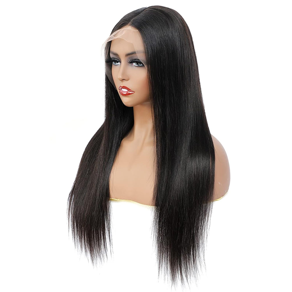 13x4x1 T Part Straight Transparent Lace Frontal Wig Human Hair 180% Density Pre Plucked with Baby Hair Natural Color 26inch O277