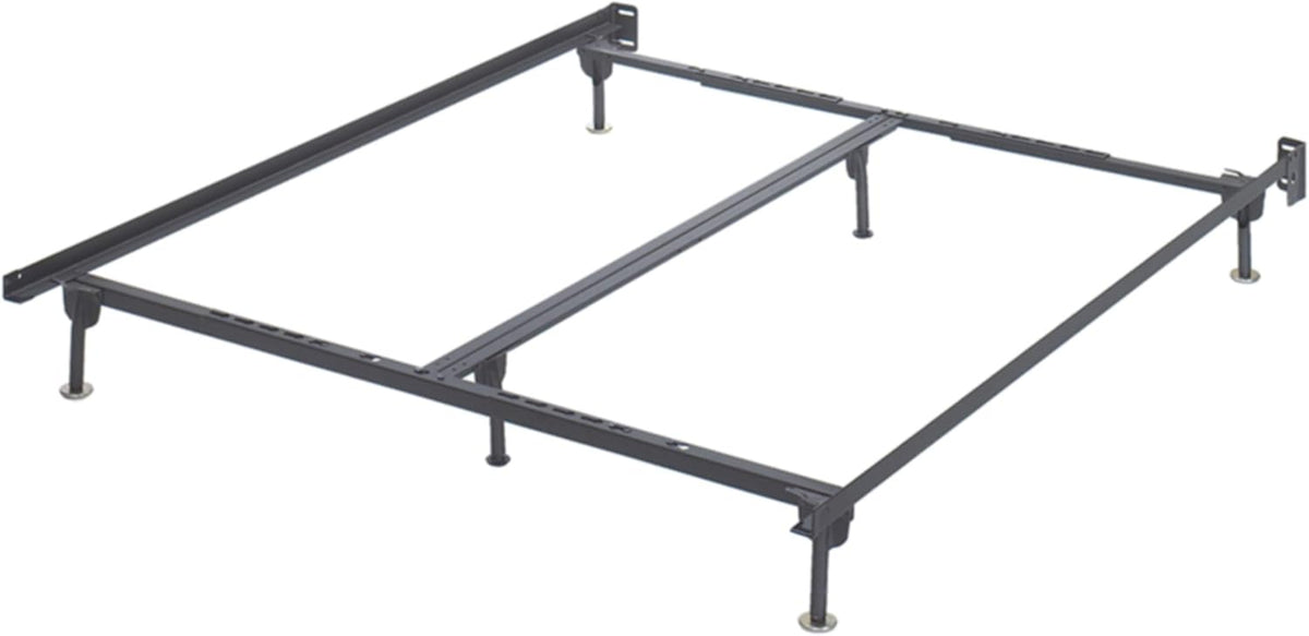 Black Adjustable Metal Bed Base Frame with Floor Glides E98827
