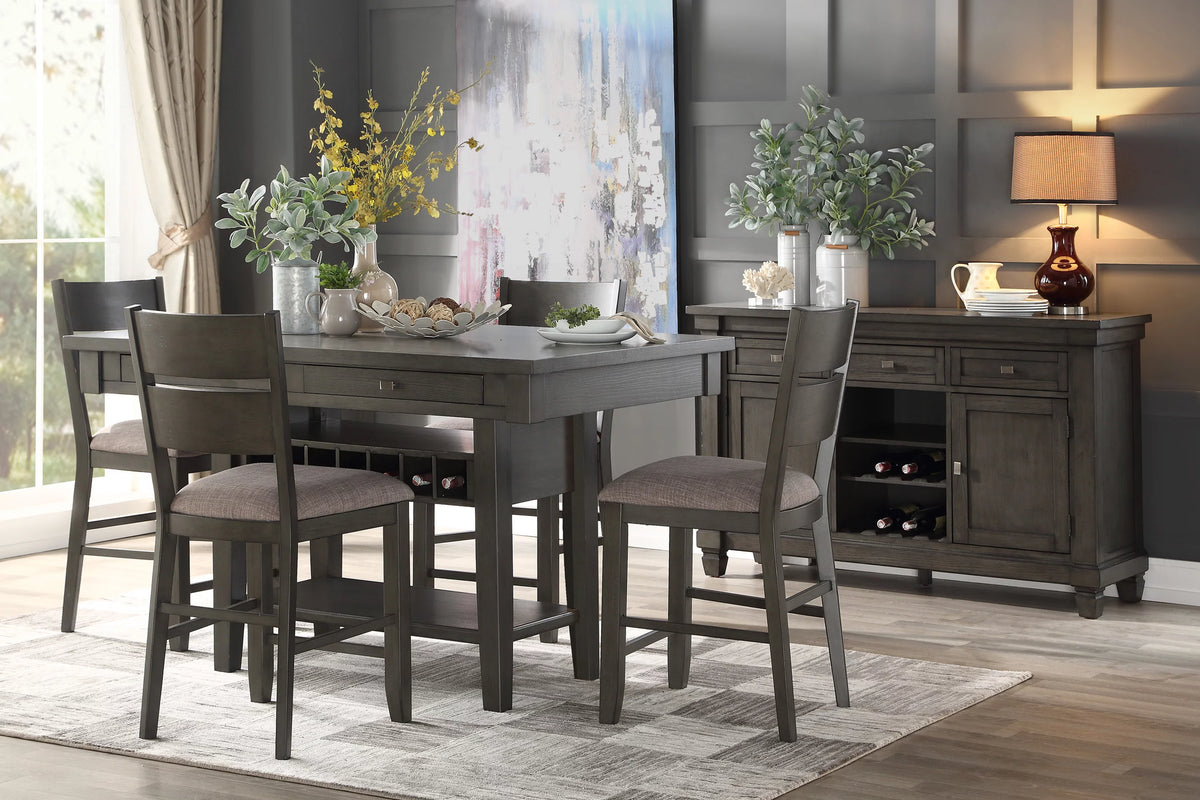 Gray 5pc Counter Height Dining Set with Wine Rack M2602