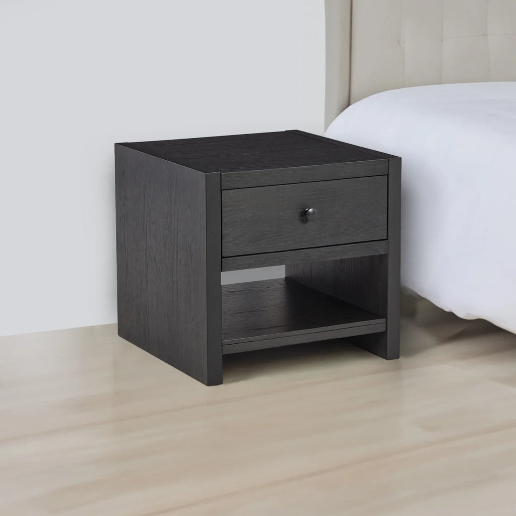 24 Inch Square Side End Table Black Wood Single Drawer K901416