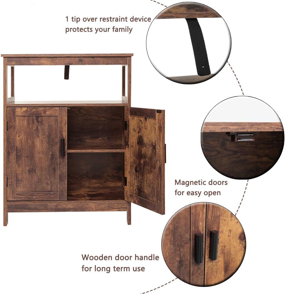 Rustic Brown Floor Storage Cabinet with 2 Doors and Adjustable Shelf B844766