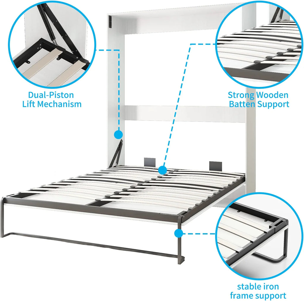 White Queen Murphy Bed with Wardrobe U691