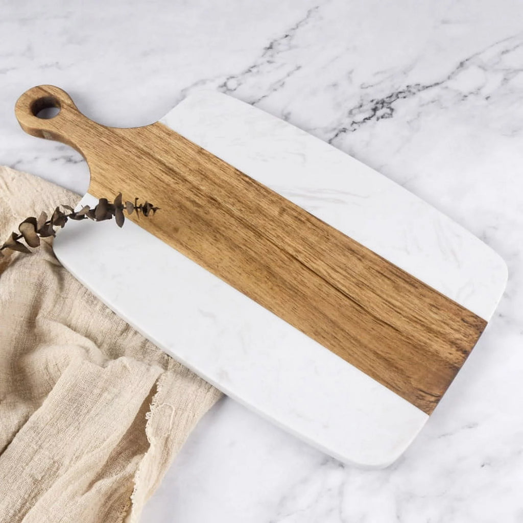 Acacia Wood and Marble Cheese Board with Handle V36397