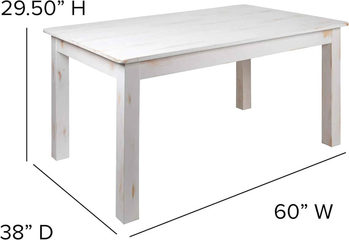 60" X 38" Rectangular Antique Rustic White Solid Pine Dining Table C100