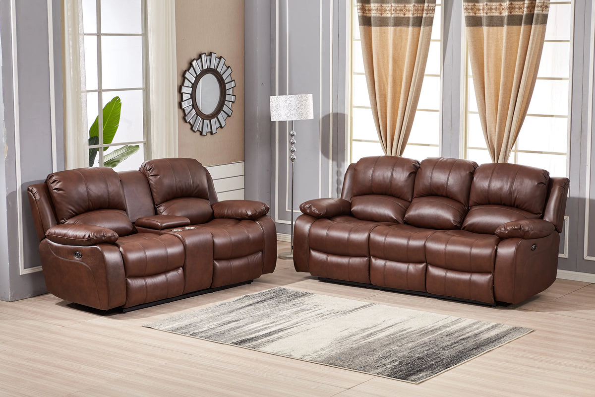 Power Reclining Bonded Leather Couch + Loveseat Y60595