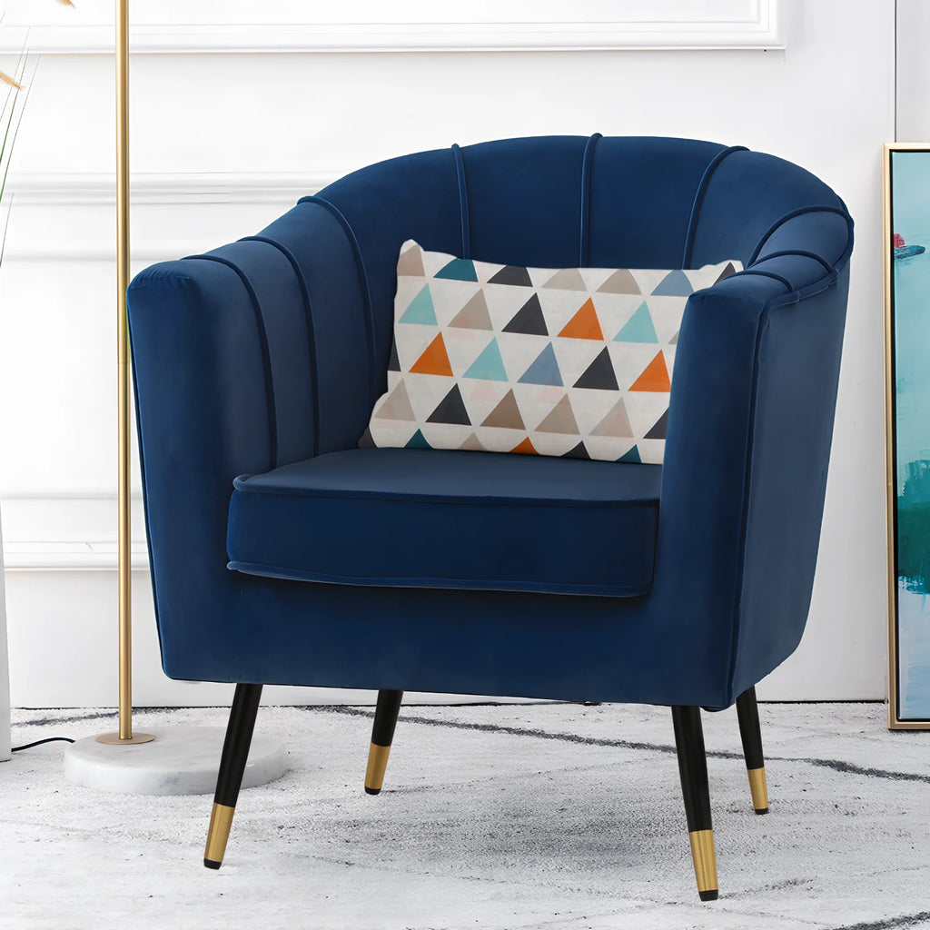 Navy Blue Upholstered Barrel Chair with Pillow U39128