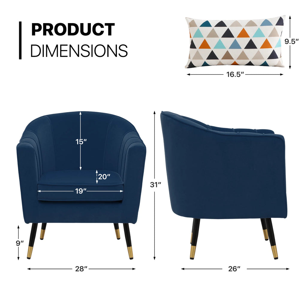Navy Blue Upholstered Barrel Chair with Pillow U39128