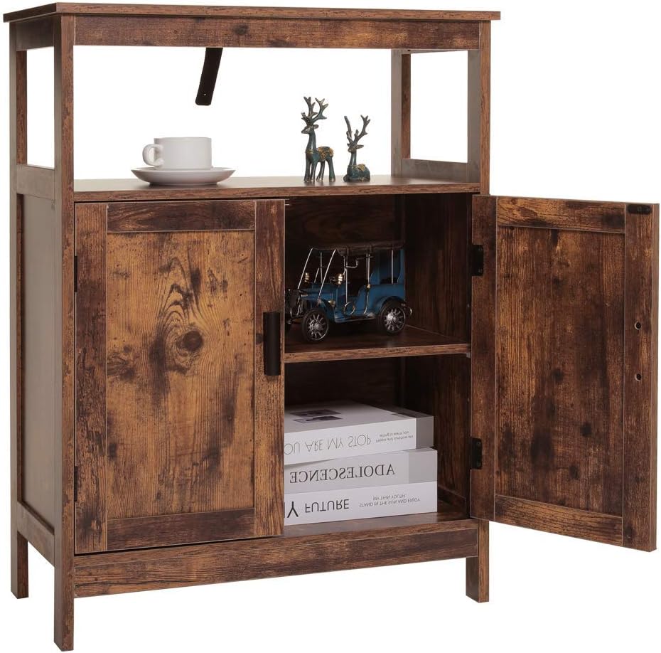 Rustic Brown Floor Storage Cabinet with 2 Doors and Adjustable Shelf B844766