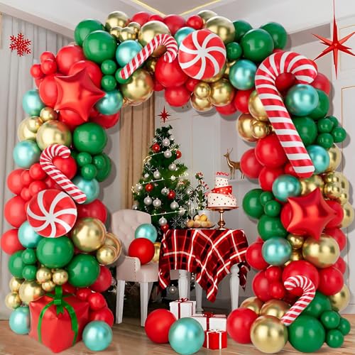 150Pcs Red Green Gold Christmas Balloon Arch Kit K26684