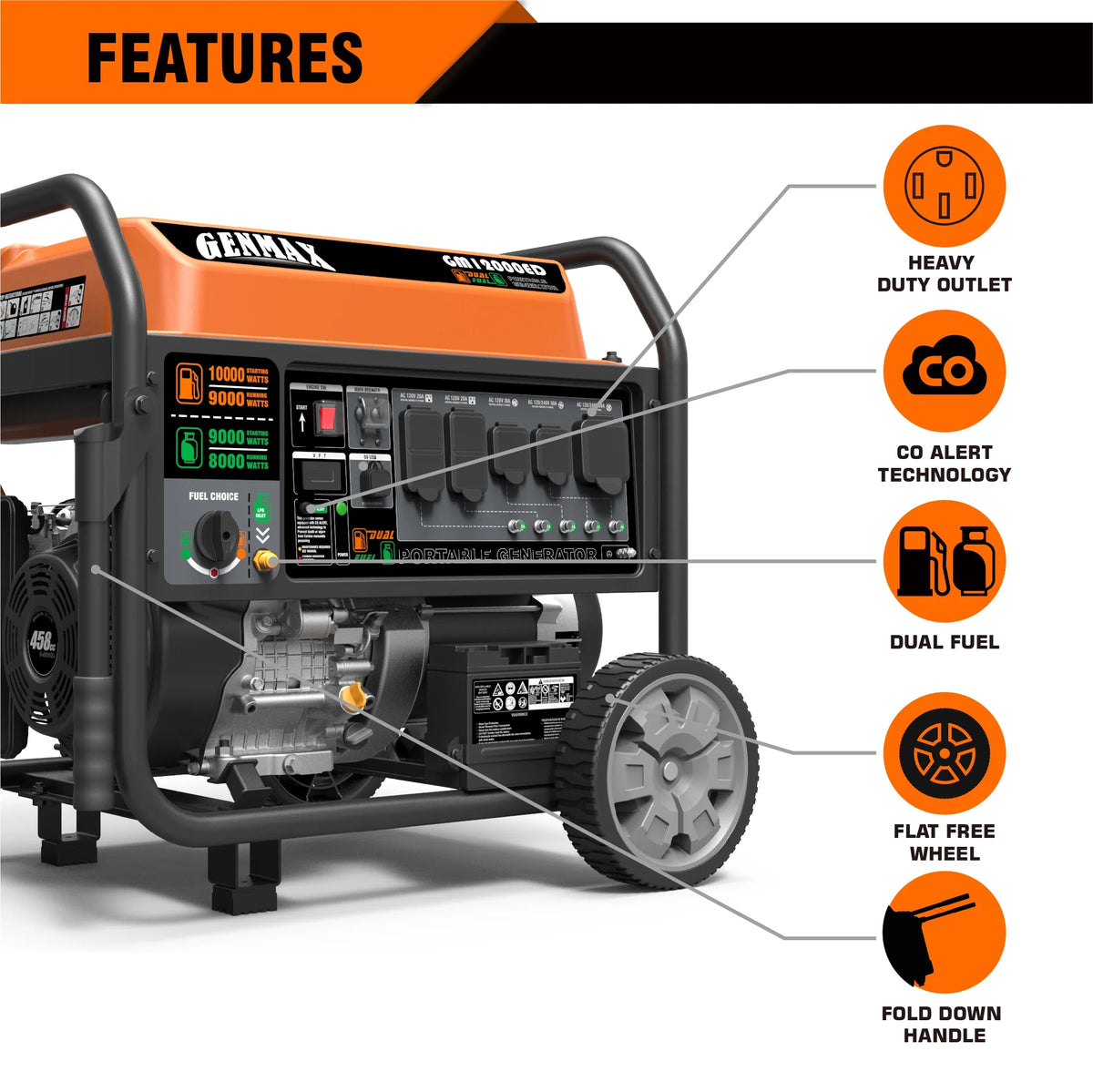 Dual Fuel Portable Generator 12000 Watt Electric Start F8331