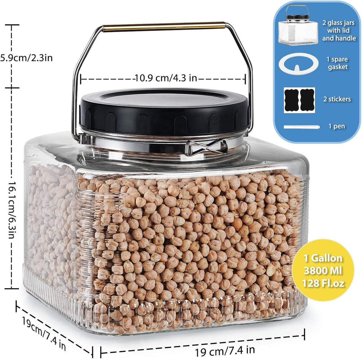2 Pack 1 Gallon Glass Jar with Screw Lids W193282
