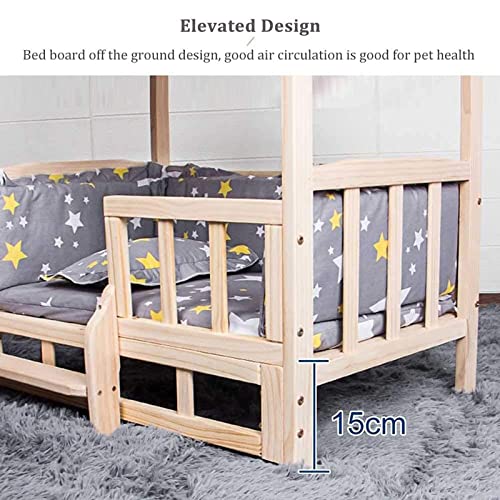 Elevated Solid Wood Double Layer Dog Bed with Mattress B6204