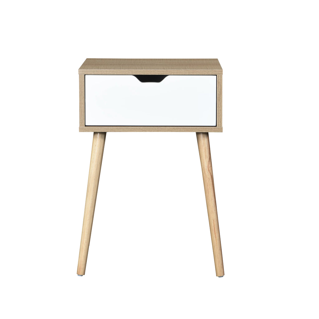 White 1 Drawer Side Table with Rubber Wood Legs S63888