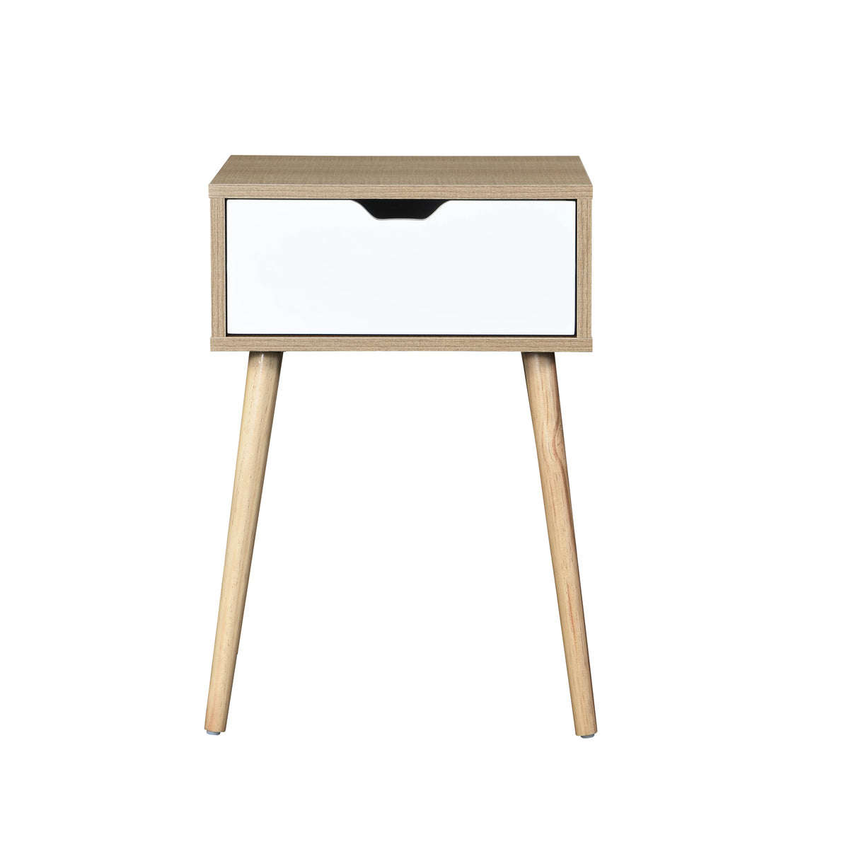 White 1 Drawer Side Table with Rubber Wood Legs S63888