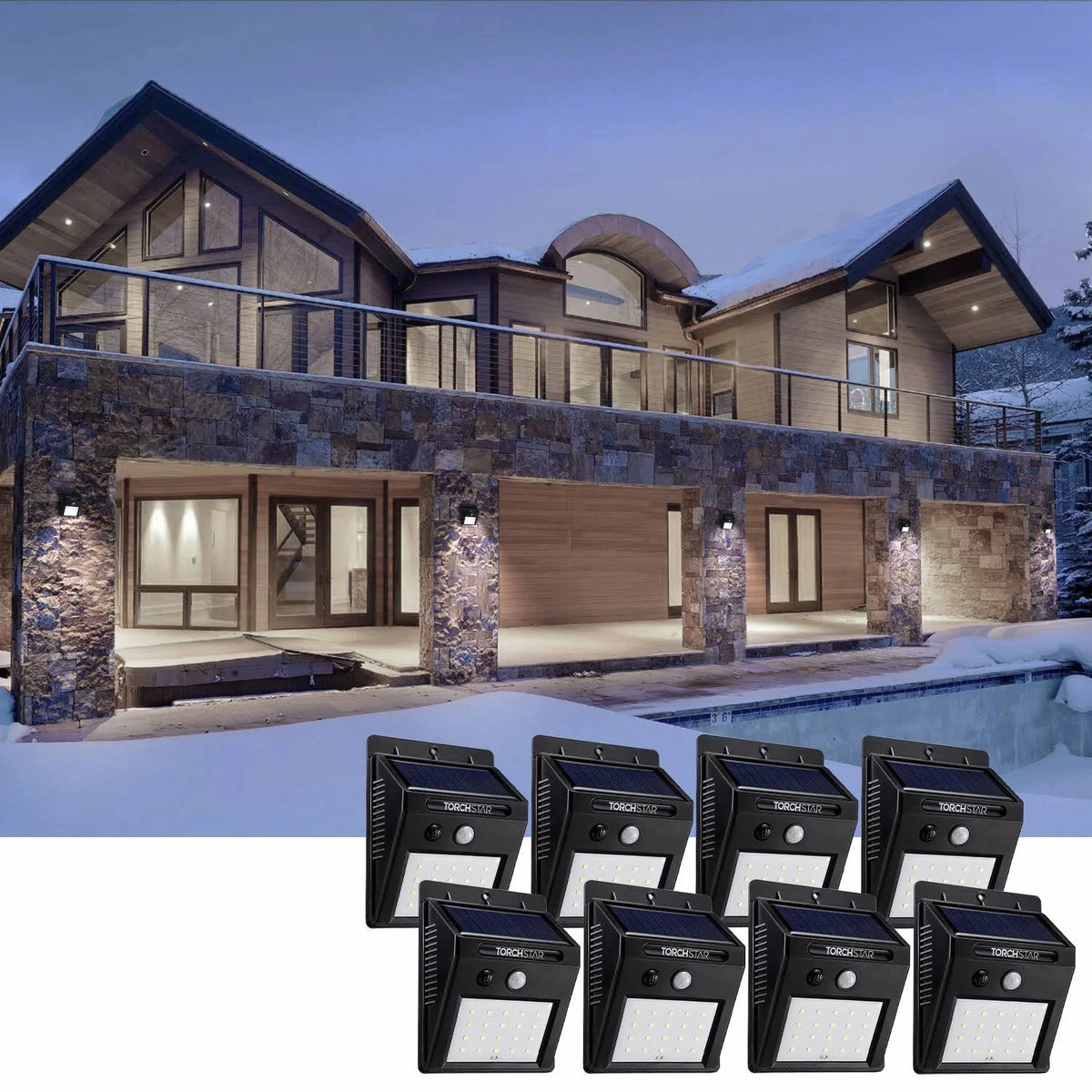 Black 8 Pack Solar Motion Sensor Lights Y7911