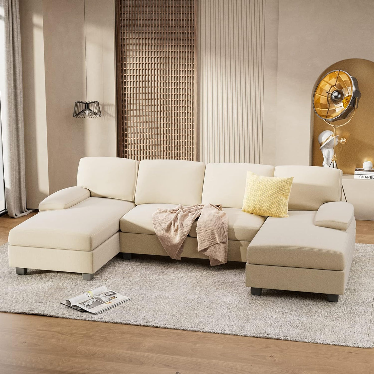 White Modular Sectional Sofa Sleeper with Double Chaise W28887