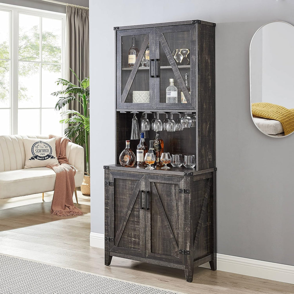Bar Cabinet with Upper Glass Cabinet in Charcoal Finish H284752