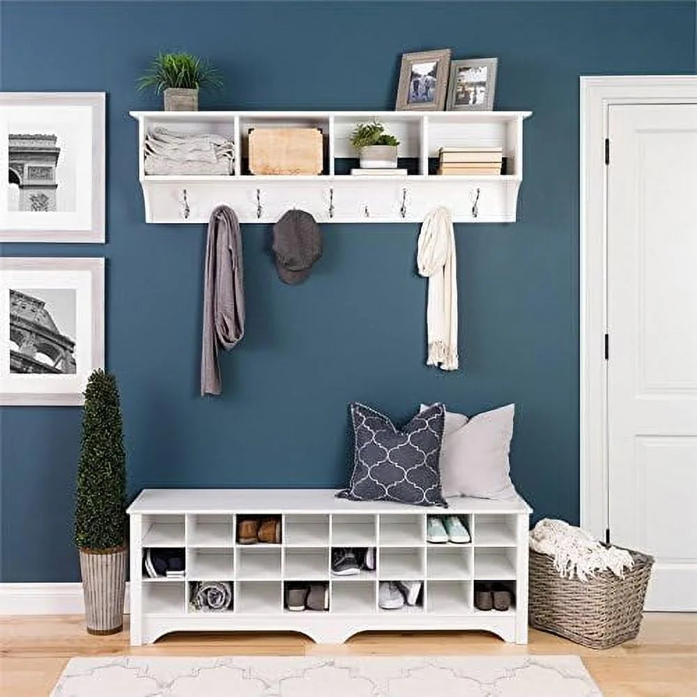 White 24-Pair Shoe Cubby Bench Q580525