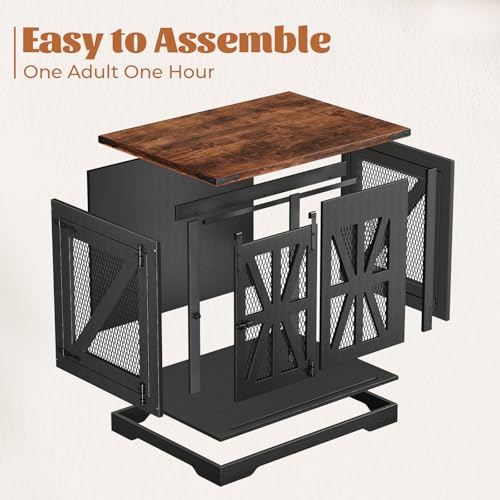 40" Heavy Duty Dog Crate Furniture with Double Doors Black L2403