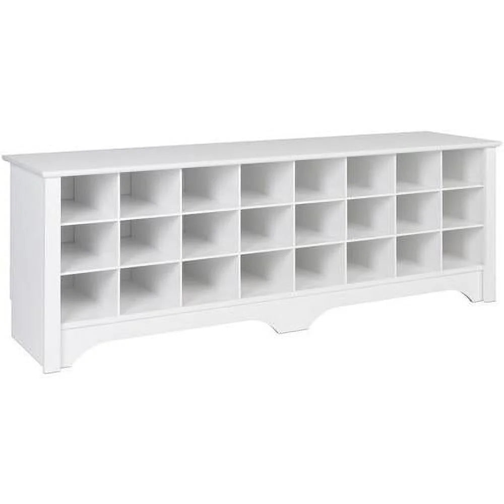 White 24-Pair Shoe Cubby Bench Q580525